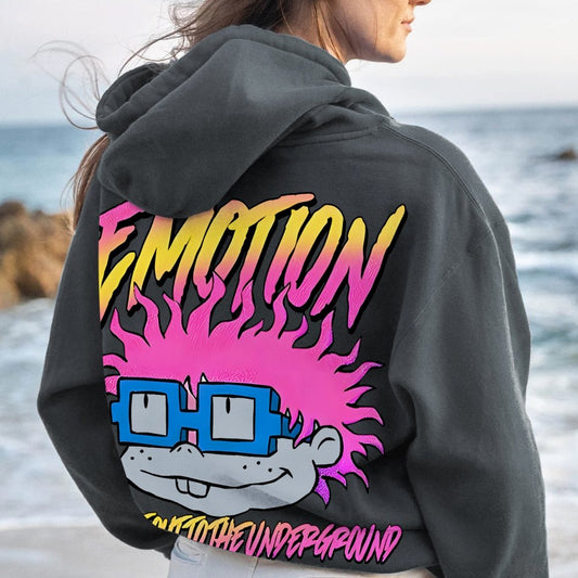 Vintage Cartoon Monster Graphic Print Printed Back Cotton Hoodie