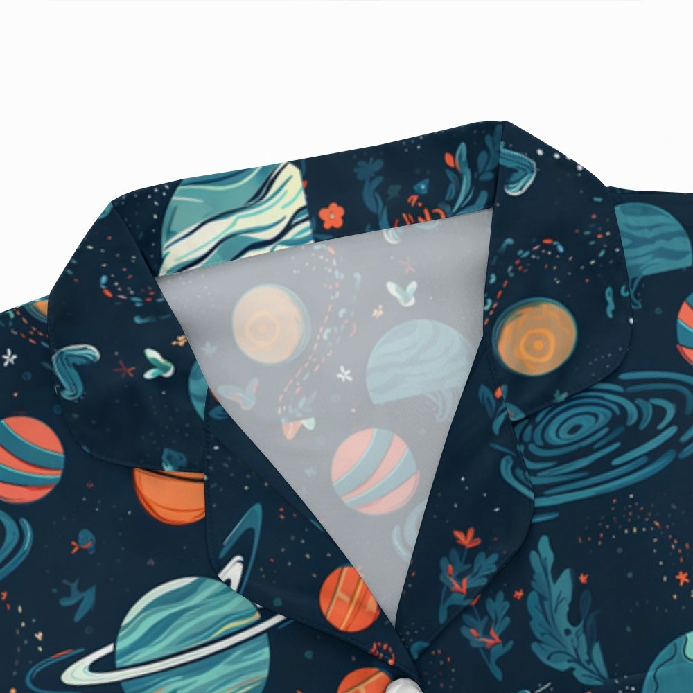 Space Planet Rocket Art Print Geek Long Sleeve Pajama Set