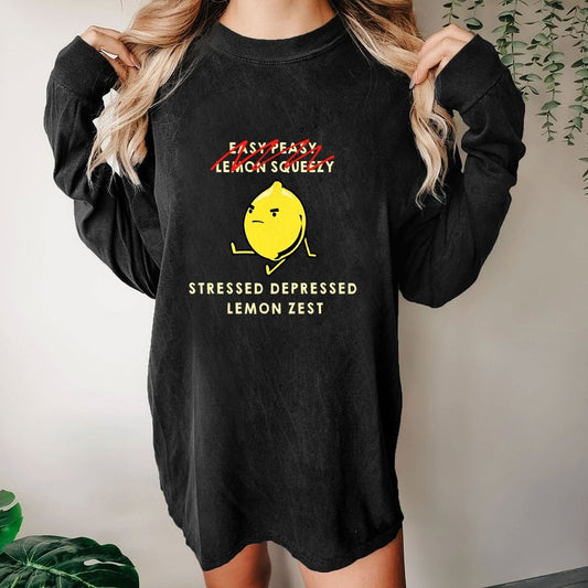 Stressed Depressed Lemon Zest Washed Long Sleeve Tee