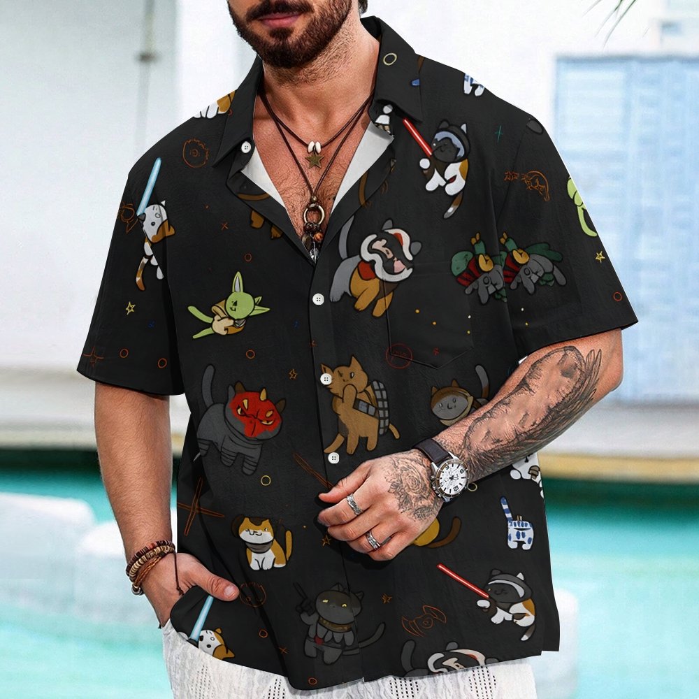 Tie The Fighter Cat Funny Geek Hawaiian Shirt