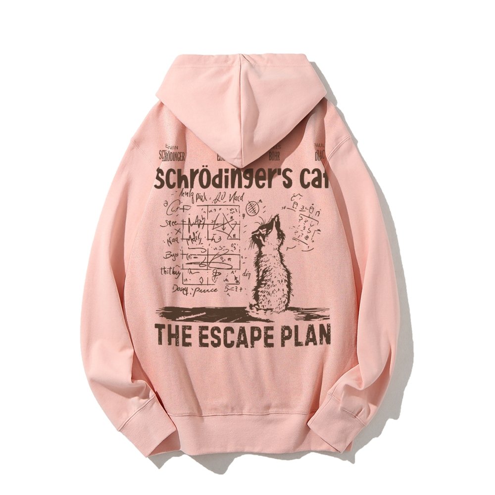 Schrodinger's Cat Escape Plan Interesting Physics Science Printed Back Cotton Hoodie