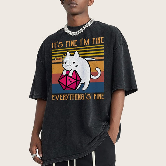 Cat It's Fine I'm Fine Everything's Fine Vintage Distressed T-shirt