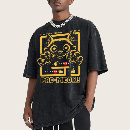 Vintage Game Cat Attack Pac Meow Vintage Distressed T-shirt