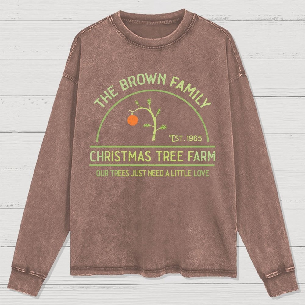 Vintage Christmas Tree Farm Washed Long Sleeve Tee