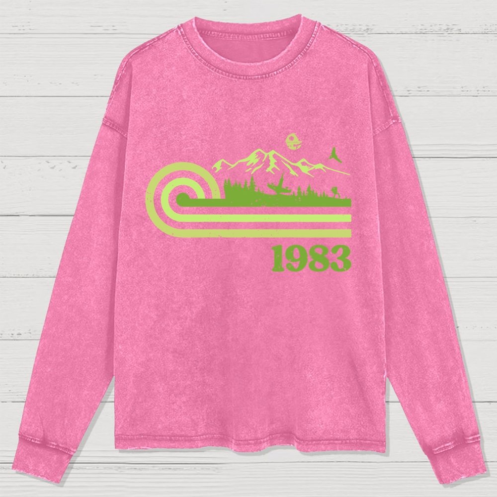 Retro Vintage Mysterious Forest Washed Long Sleeve Tee