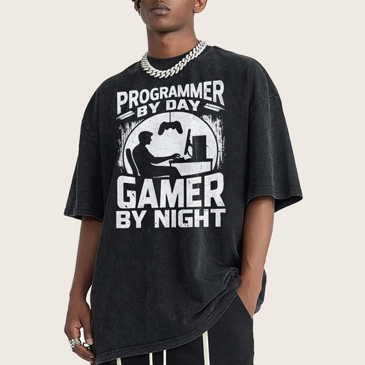Programmer By Day Gamer By Night Computer Programming Vintage Distressed T-shirt