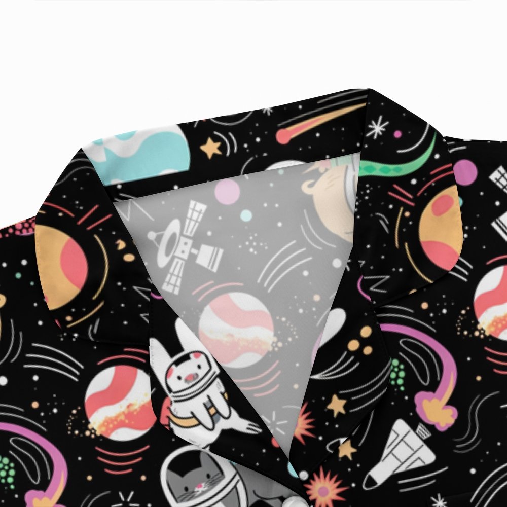 Space Cat Art Print Geek Long Sleeve Pajama Set