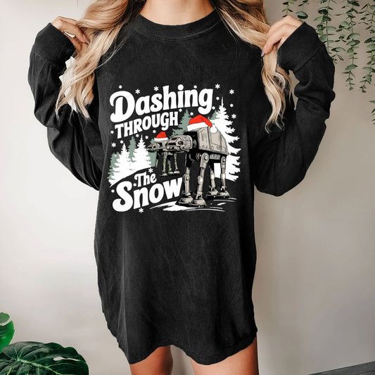 Empire Robot Dog Crosses the Snow, Christmas Washed Long Sleeve Tee