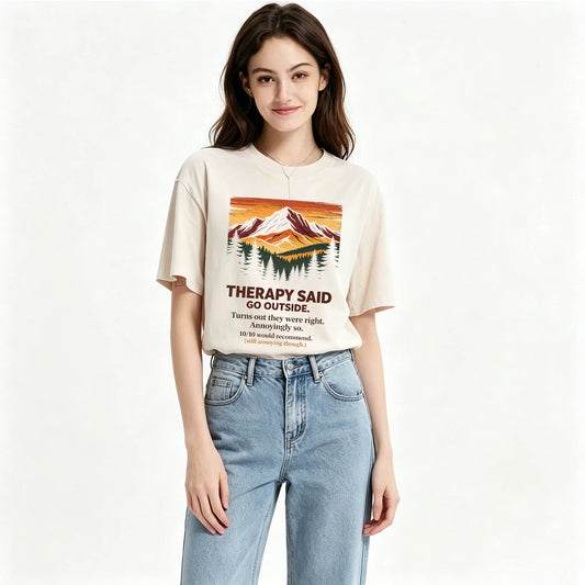 Therapy Said Go Outside Funny Vintage Washed Graphic T-Shirt