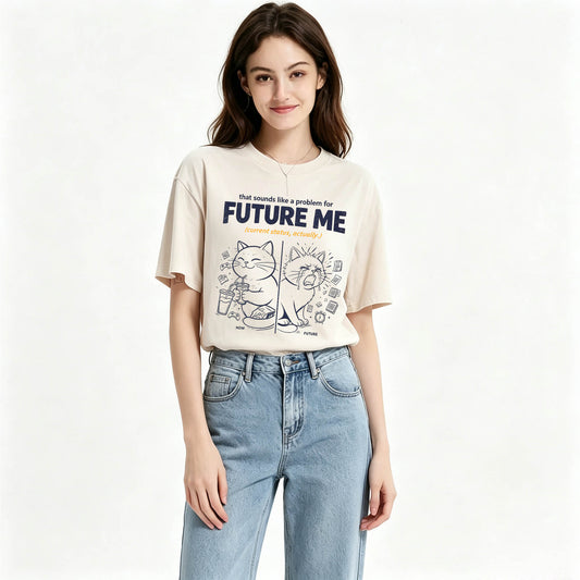 That Sounds Like A Problem For Future Me Funny Cat Vintage Washed Graphic T-Shirt