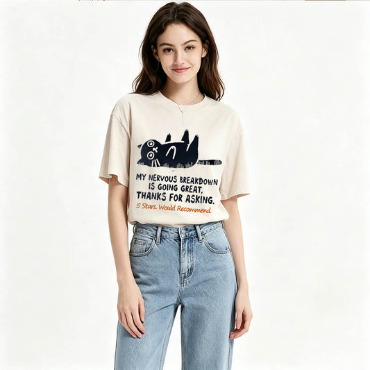 My Nervous Breakdown Is Going Great Thanks For Asking Funny Cat Vintage Washed Graphic Tee