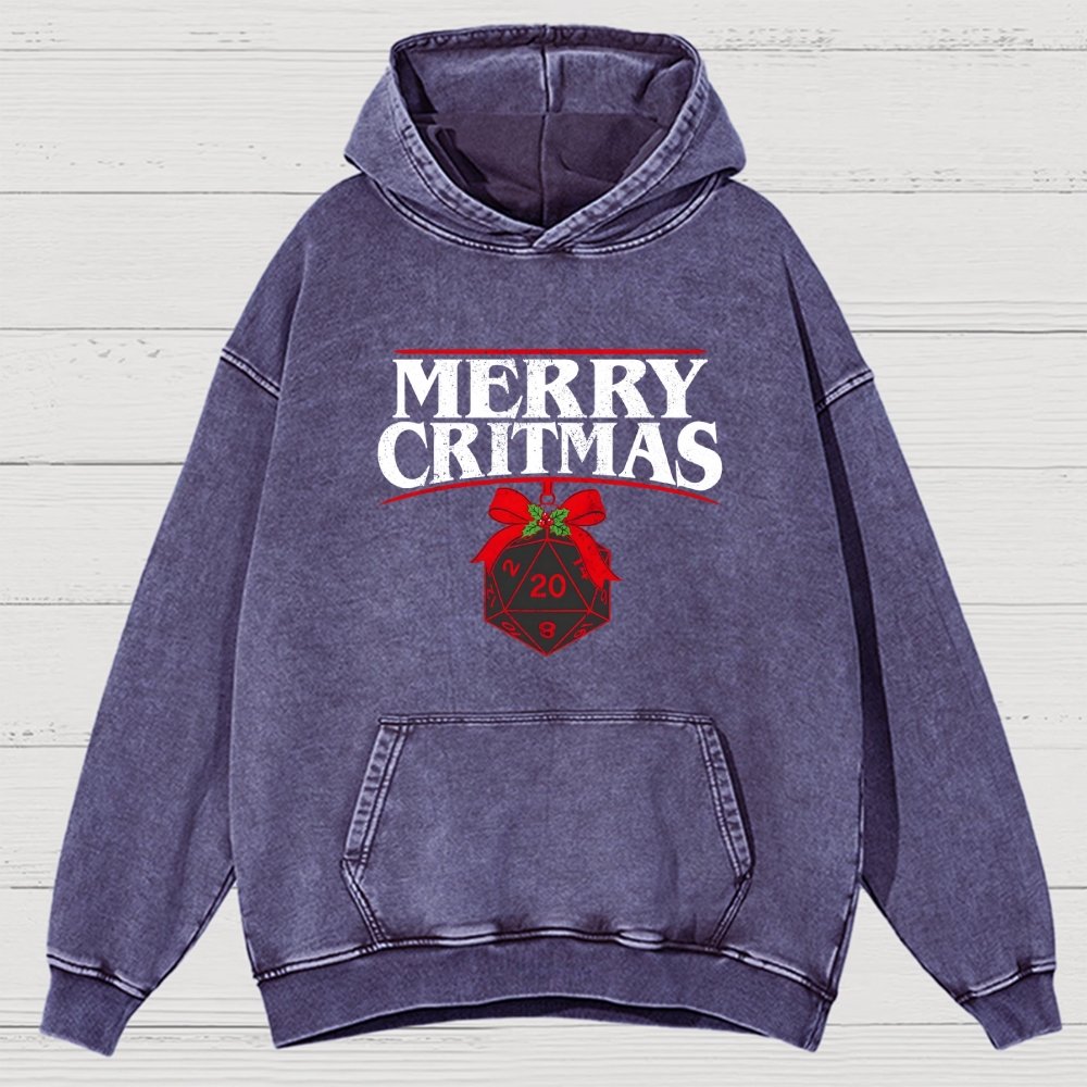 Merry Critmas D20 Holiday Vintage Distressed Hoodie
