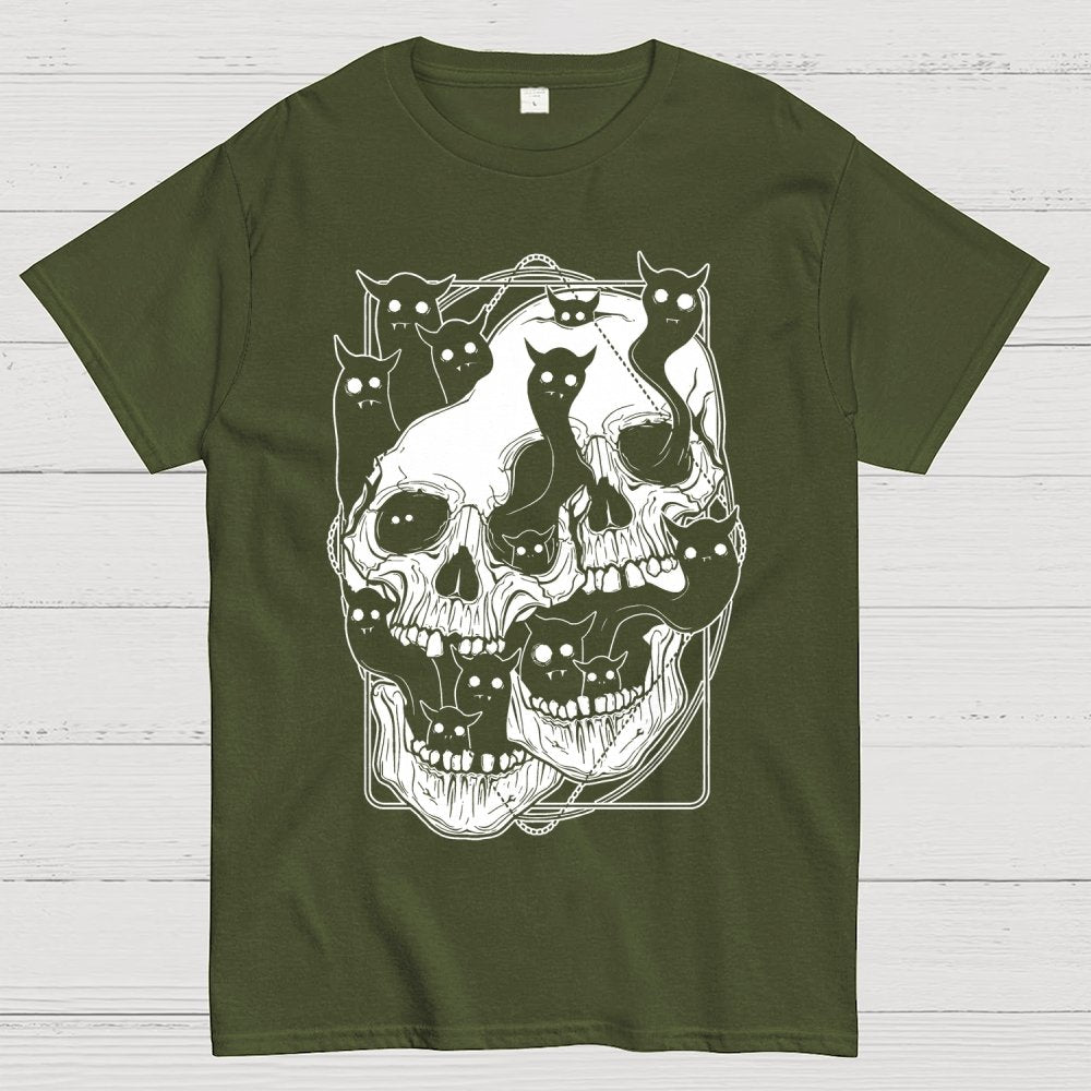 Cat Ghost Double Skull Unisex Geek T-Shirt