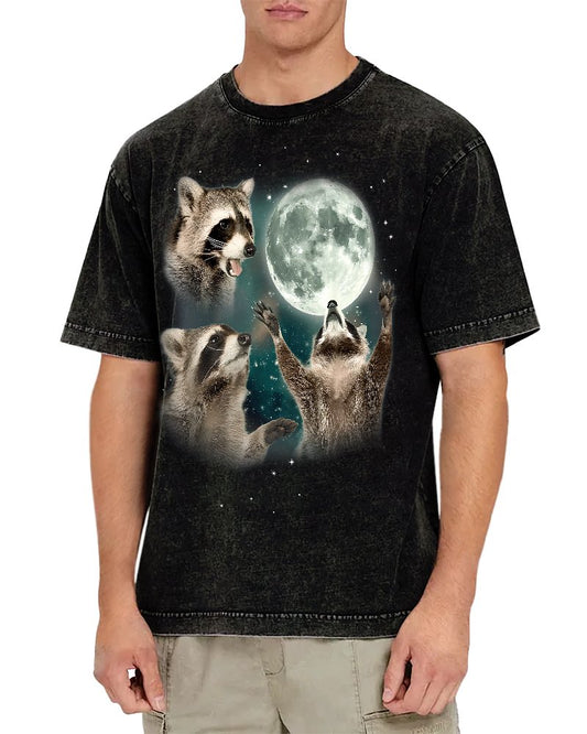 Three Raccoons Moon Vintage Distressed T-shirt
