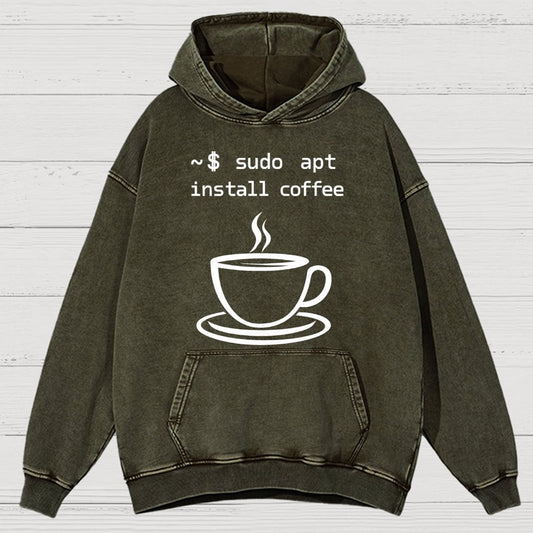 Sudo Apt-Get Install Coffee Vintage Distressed Hoodie