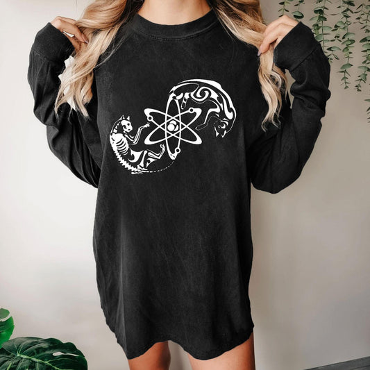 Science Cat Geek Washed Long Sleeve Tee