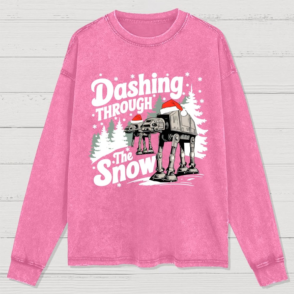 Empire Robot Dog Crosses the Snow, Christmas Washed Long Sleeve Tee