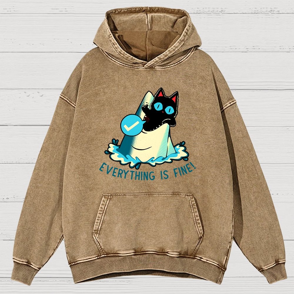 Everything Is Fine! Cat Vintage Distressed Hoodie