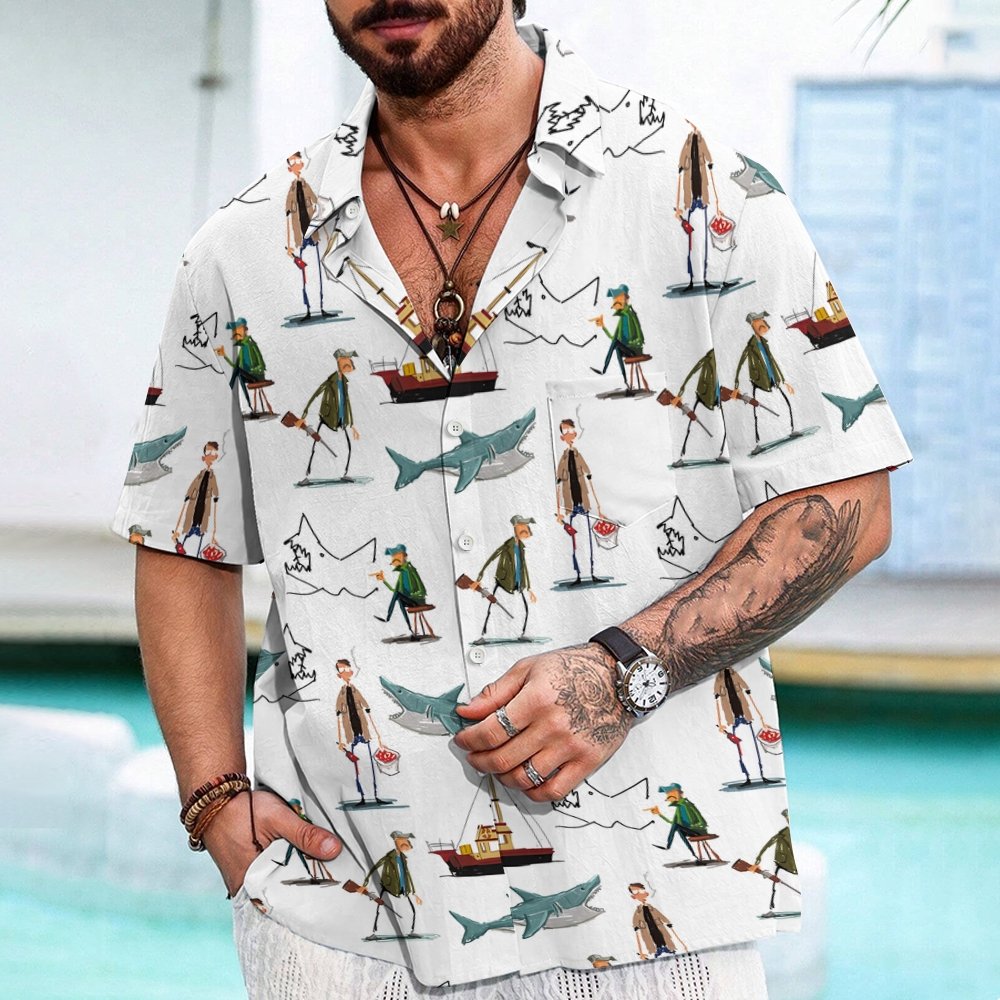 Shark Art Printed Geek Hawaiian Shirt