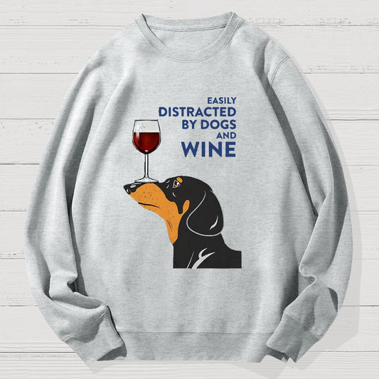Easily Distracted By Dogs And Wine Geek Cotton Sweatshirt