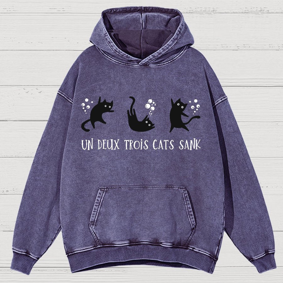 Un Deux Trois Cats Sank Vintage Distressed Hoodie