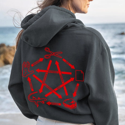 Rock Paper Scissors Spock Printed Back Unisex Cotton Hoodie
