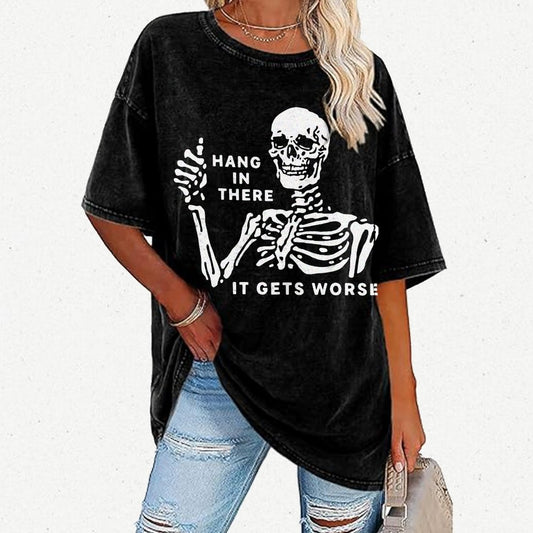 Hang In There Skeleton Vintage Distressed T-shirt