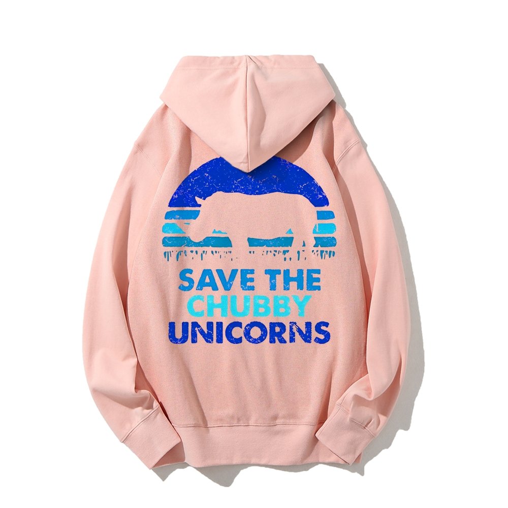 Save The Chubby Unicorns Printed Back Unisex Cotton Hoodie