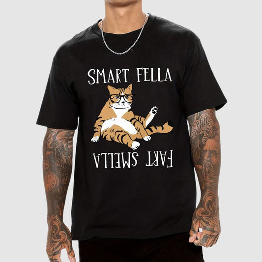 Smart Fella , Fart Smella, Funny Cat Geek T-Shirt