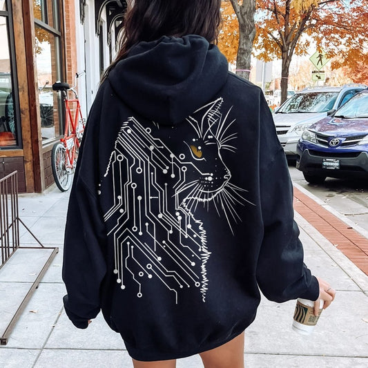 Cat Printed Back Cotton Hoodie