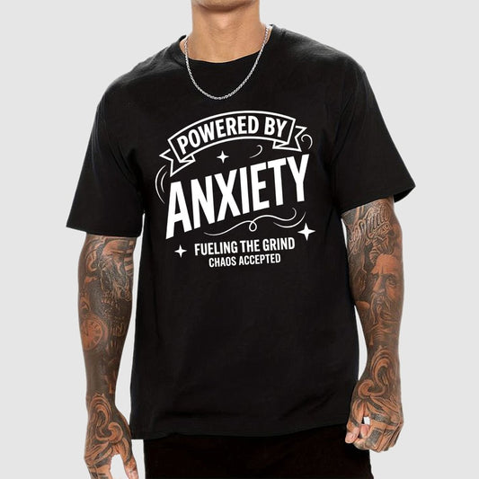 Powered By Anxiety Art Print Geek T-Shirt