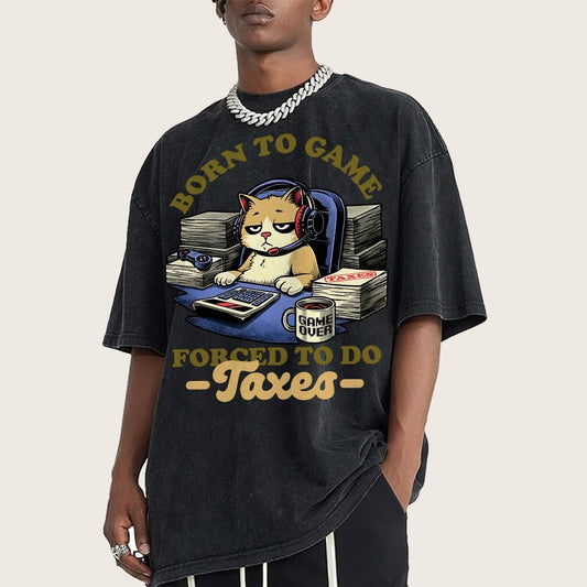 Cat Gamer Taxes Vintage Distressed T-shirt