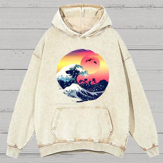The Great Waves Vintage Distressed Hoodie