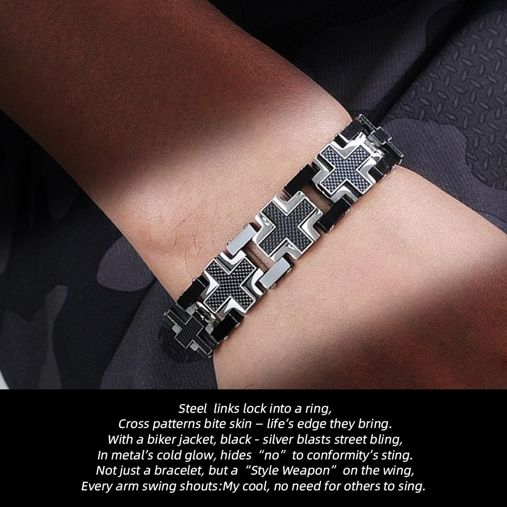 Stainless Steel Cross Bracelet | Interweaving Coolness, Forging Style