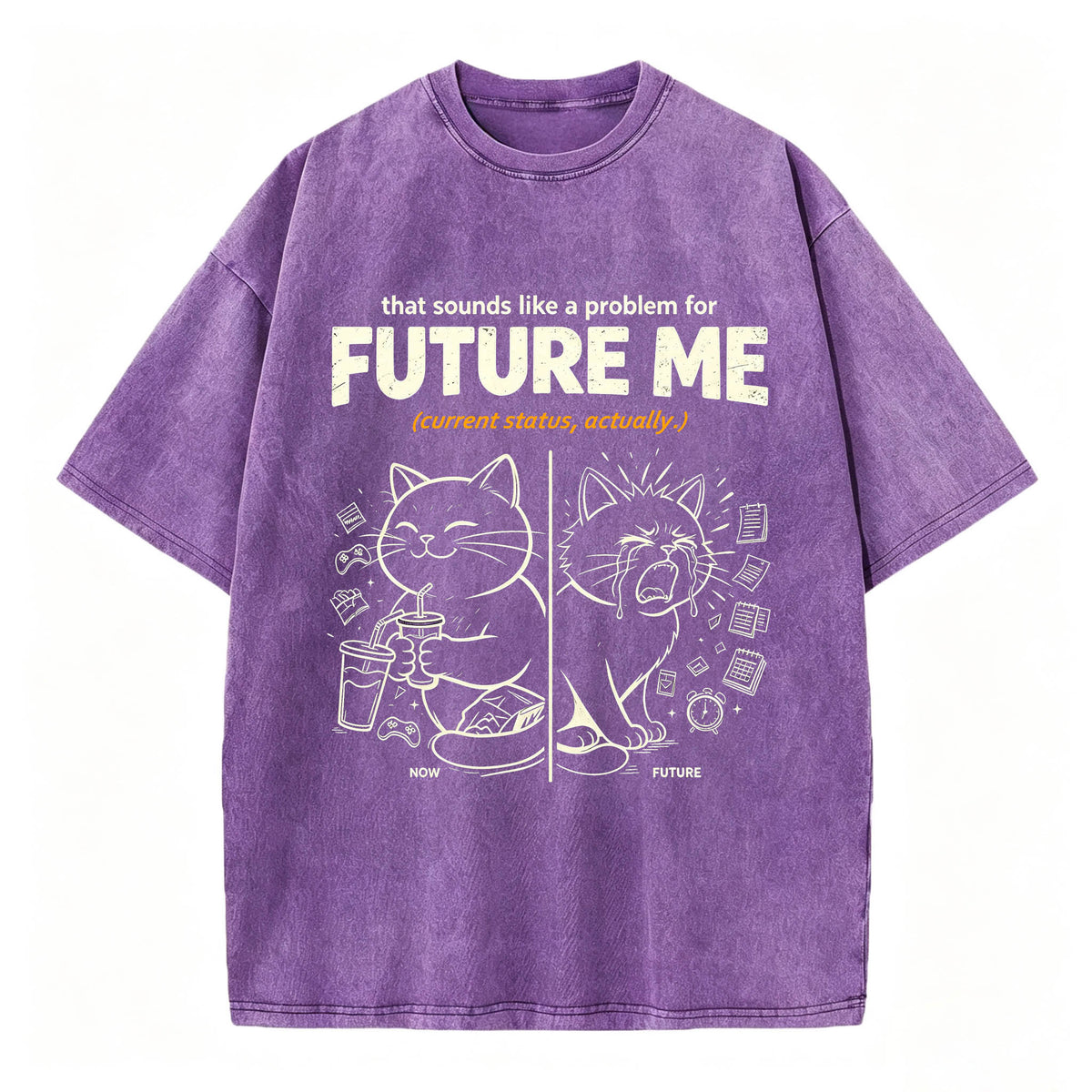 That Sounds Like A Problem For Future Me Funny Cat Vintage Washed Graphic T-Shirt