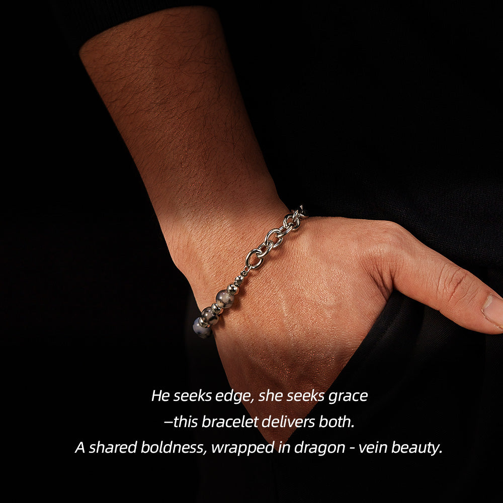 Dragon Vein Agate & Stainless Steel Bracelet-For Those Who Crave Distinct Style
