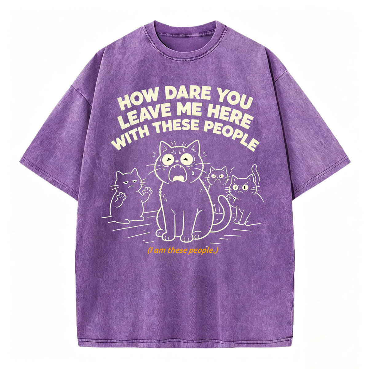 How Dare You Leave Me Here With These People Funny Cat Vintage Washed Graphic T-Shirt