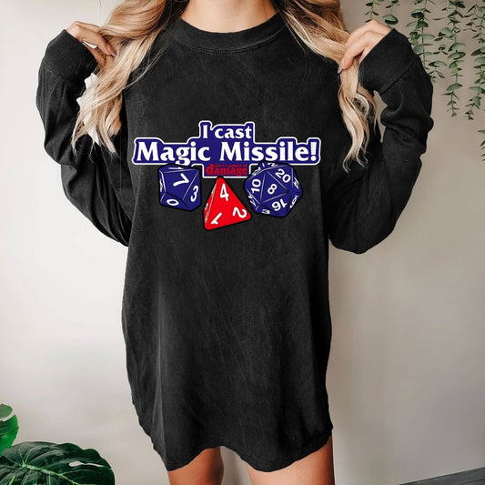 I Cast Magic Missile Washed Long Sleeve Tee