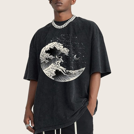 Astronaut Surfing Kanagawa Wave by Tobe Fonseca Vintage Distressed T-shirt