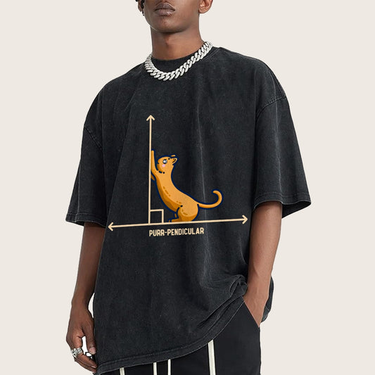 Purr-Pendicular Cute Maths Cat Premium Vintage Distressed T-shirt