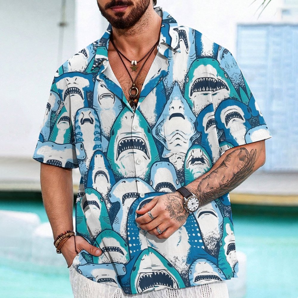 Shark Art Printed Geek Hawaiian Shirt