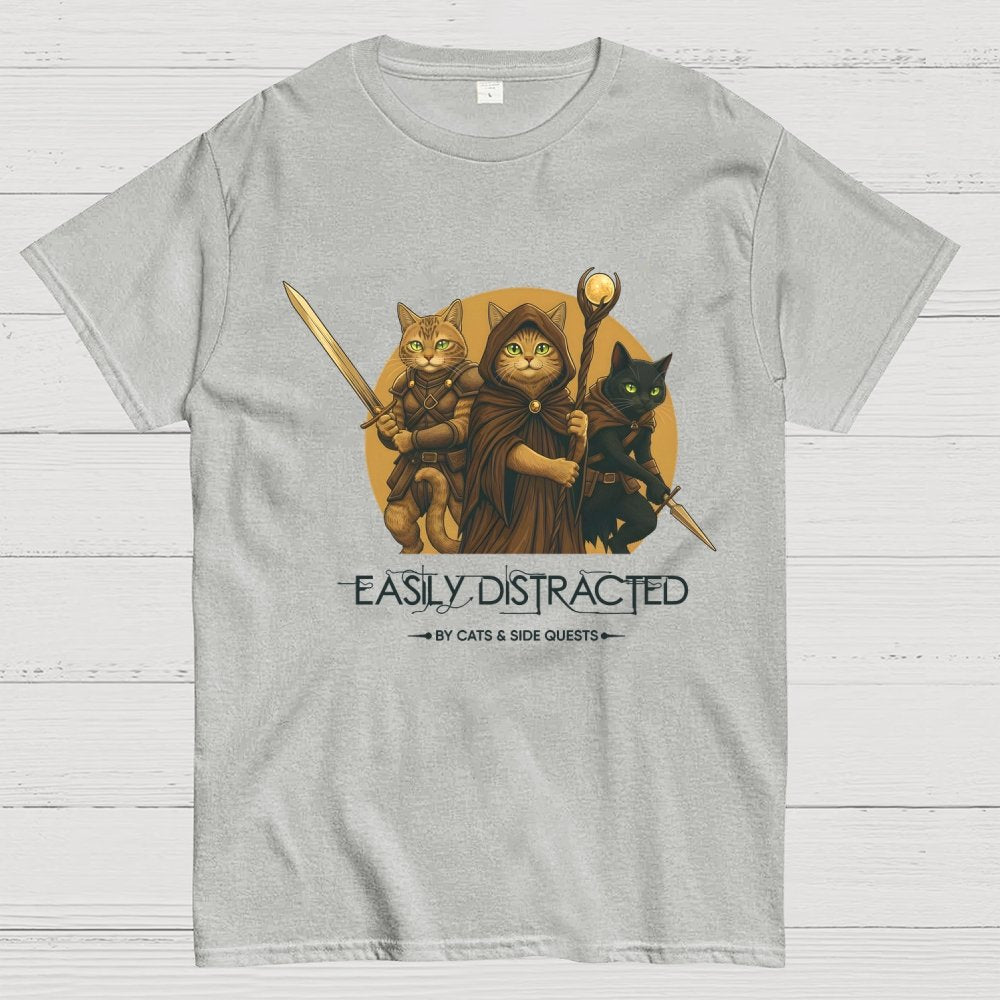 Easily Distracted By Cats And Side Quests Geek T-Shirt