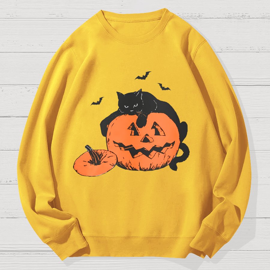 Black Cat Halloween Geek Cotton Sweatshirt