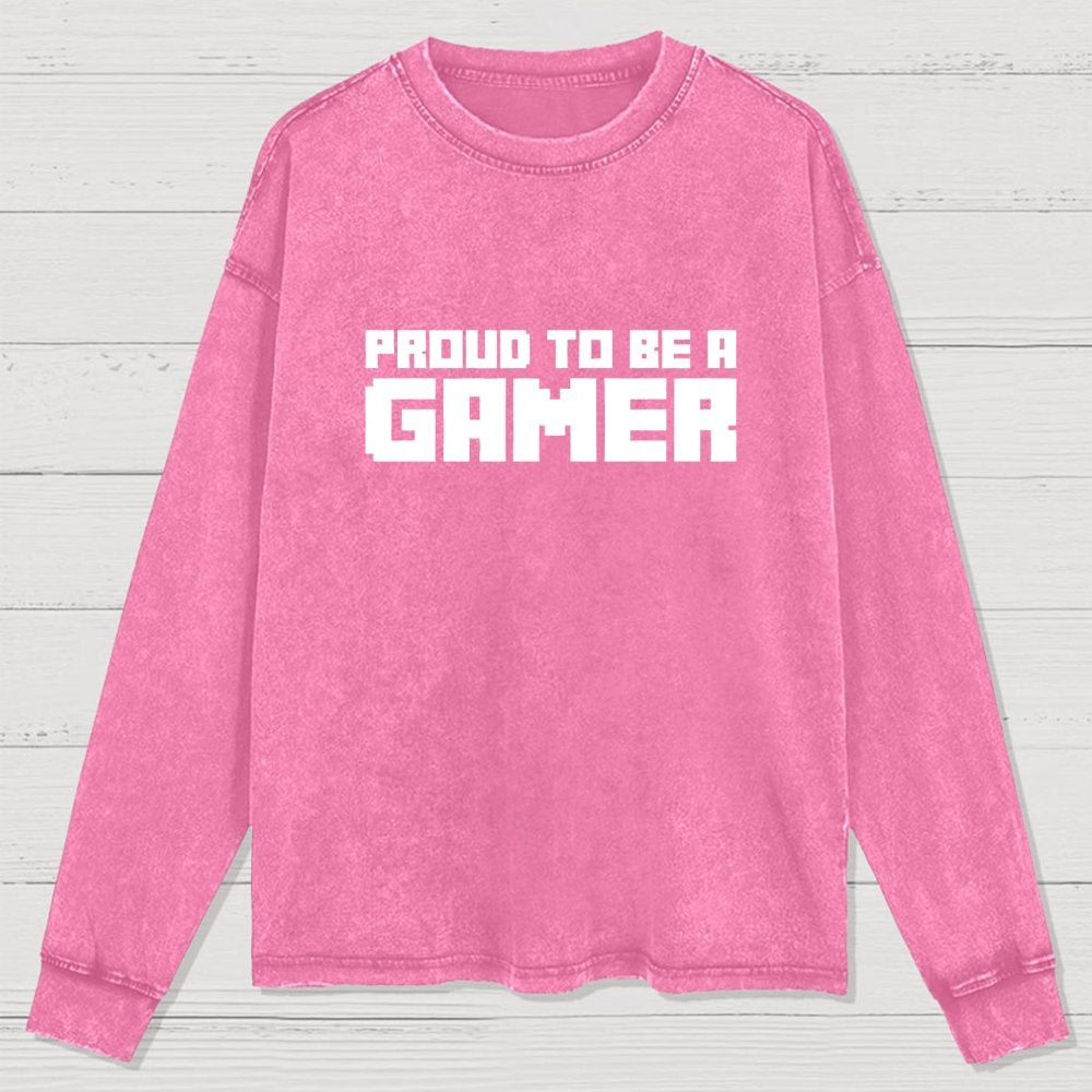 Proud To Be A Gamer 8 Bit Retro Washed Long Sleeve Tee
