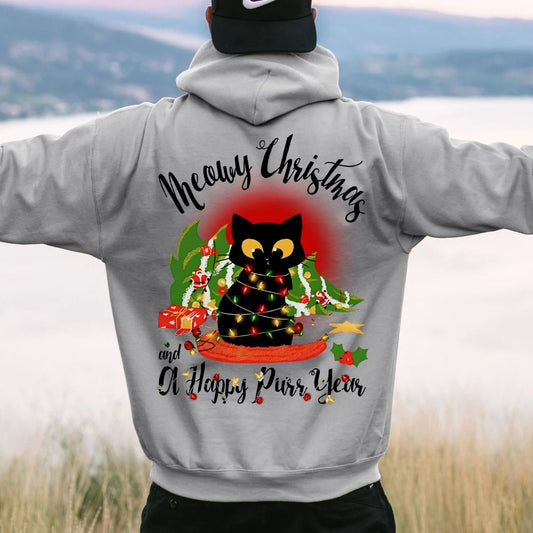 Happy Purr Year Printed Back Unisex Cotton Hoodie