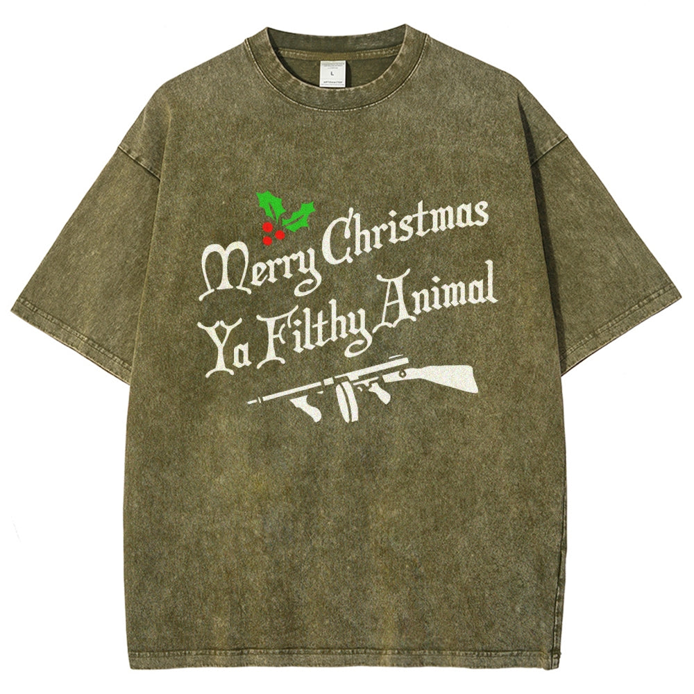 Merry Christmas Ya Filthy Animal Vintage Distressed T-shirt