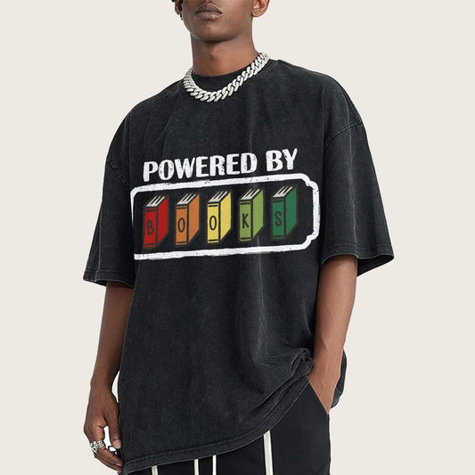 Powered by Books Vintage Distressed T-shirt