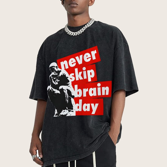 Never Skip Brain Day Vintage Distressed T-shirt