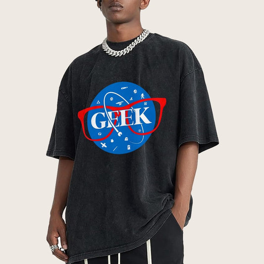 GEEK Space Patch Vintage Distressed T-shirt
