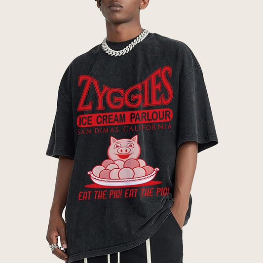 Eat the Pig at Sunny Ice Cream Parlour Ringer Vintage Distressed T-shirt